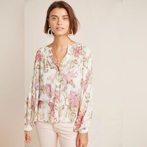 Frye x Anthropologie Elden Floral Peasant Blouse Boho Button Front Women’s XS